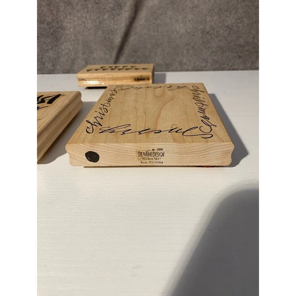 3pc Wood Rubber Stamp Lot DeNami Christmas Frame American Crafts Happy Birthday